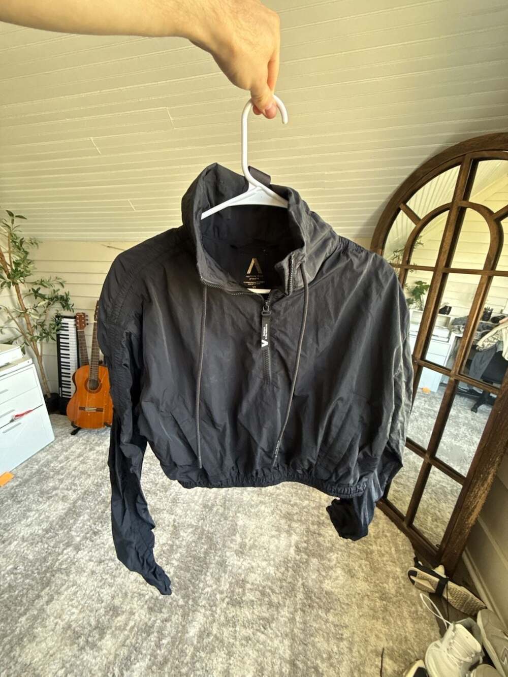 Allyson Felix Athleta Black Cropped Half-Zip Windbreaker Jacket Size XS